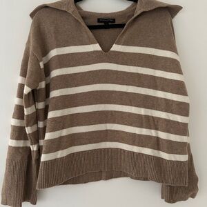 Banana Republic Brown and Cream V-Neck Sweater